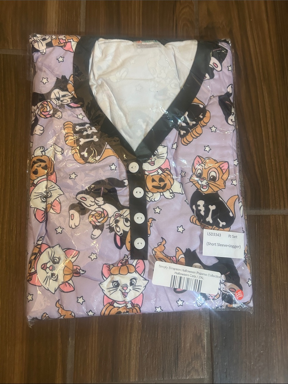 Lavender Halloween Cat Short-Sleeve Pajama Set - Unbranded